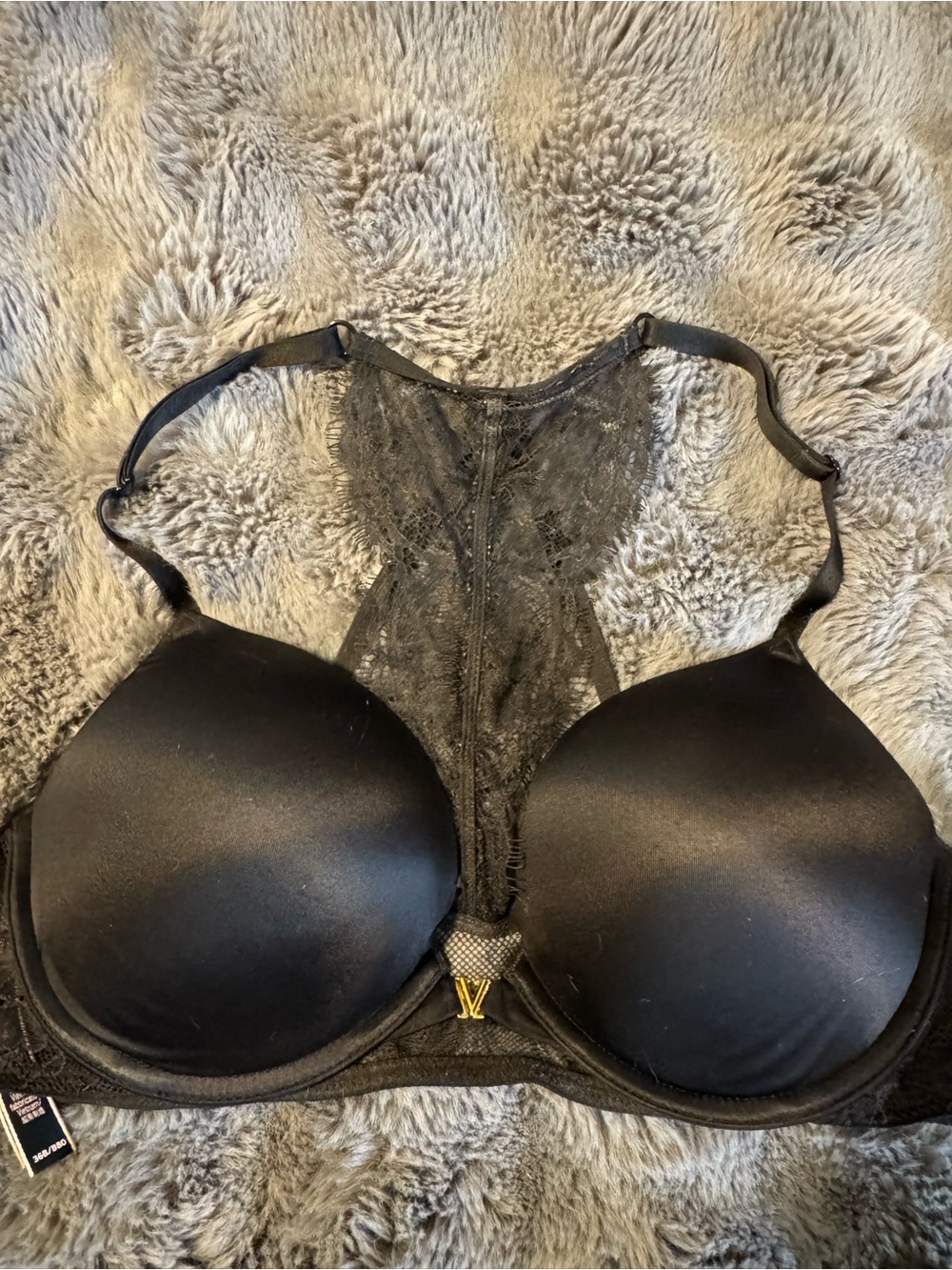 Victoria's Secret Black Lace Racerback Push-Up Bra with Gold Accent Bombshell